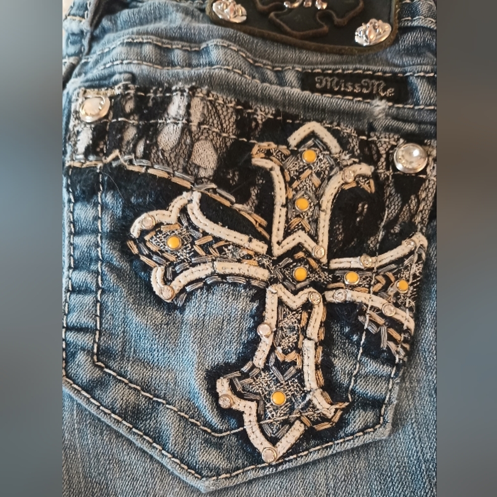 Miss Me Blue Jeans with Embellished Cross